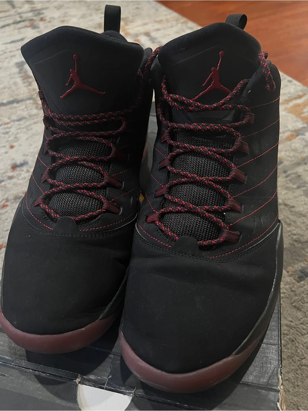 Jordan Horizon High-Top Sneakers in Black and Red.